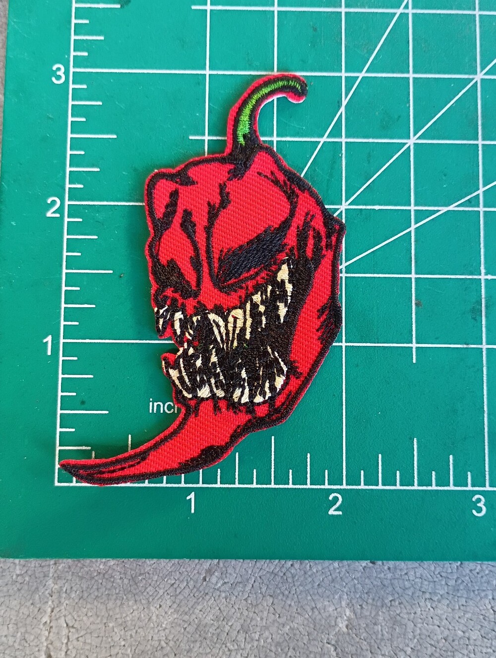 Grungy Face Spicy Jalapeno Red Pepper Iron On Embroidered Patch